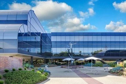 Curved glass office building