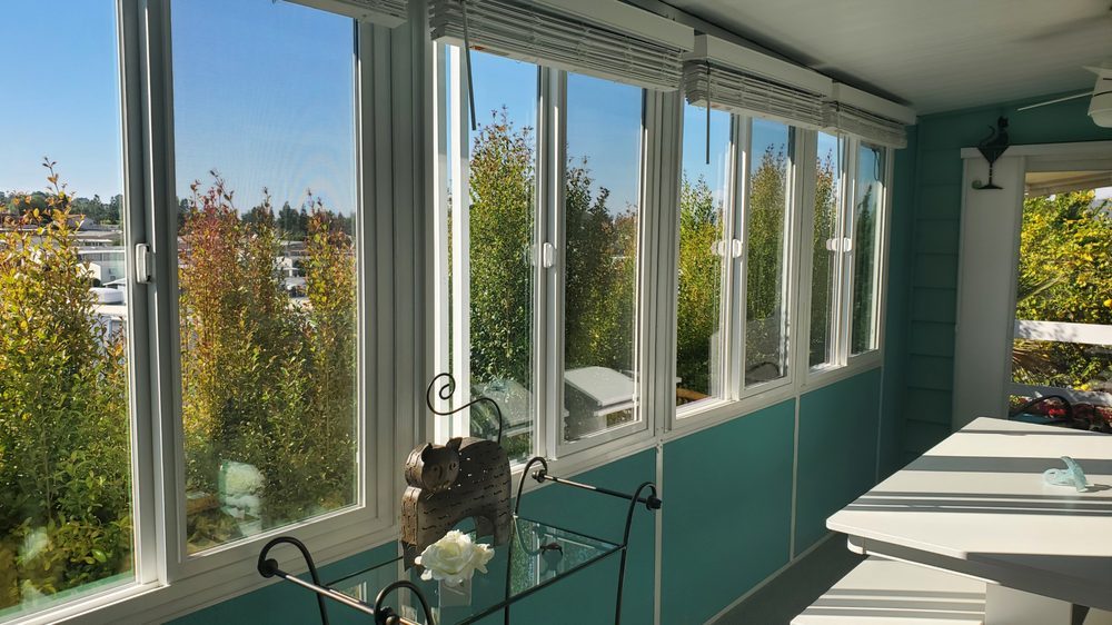 Row of clean interior windows with a view